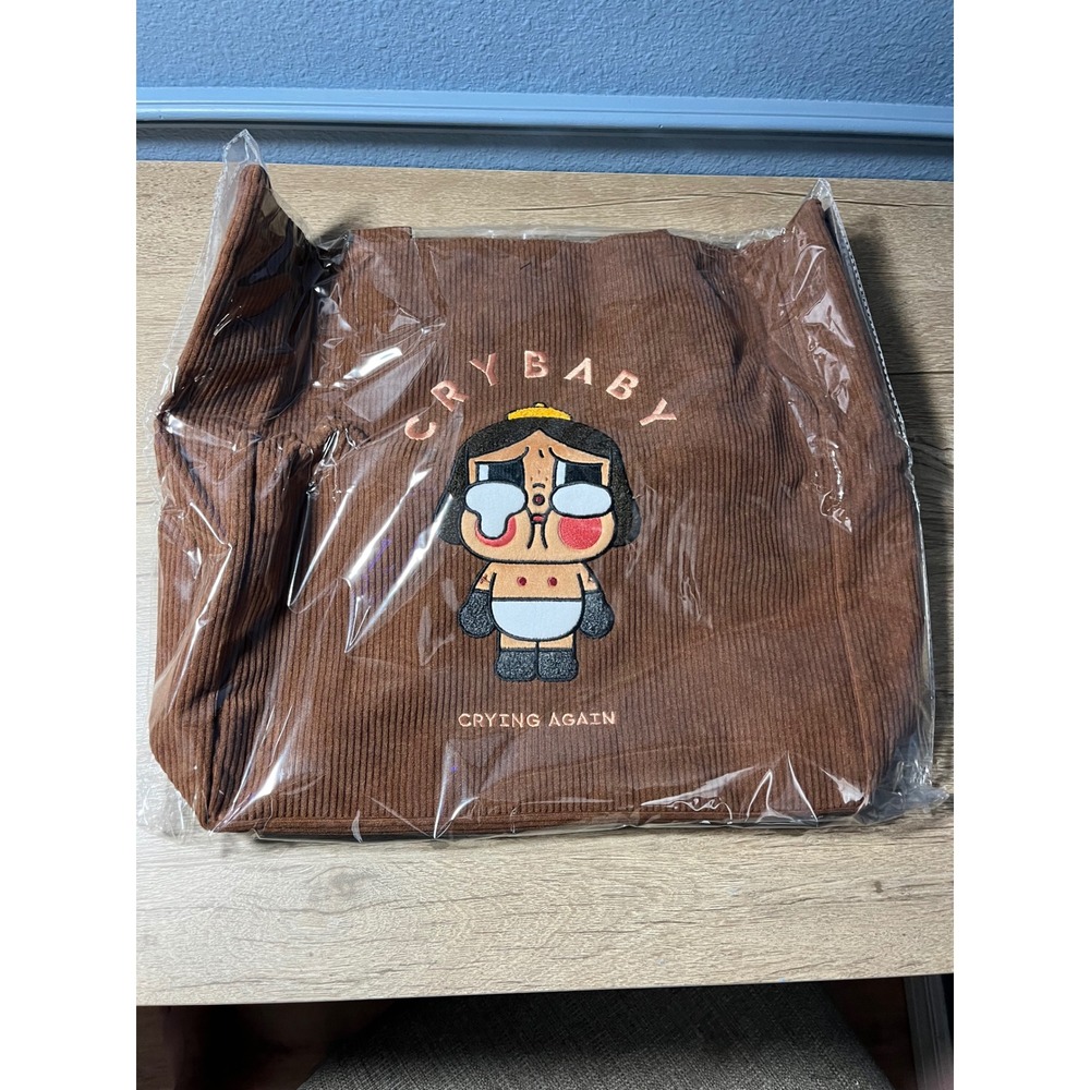 Crybaby Crying Again Corduroy Tote Bag Brown Cartoon Character NWT